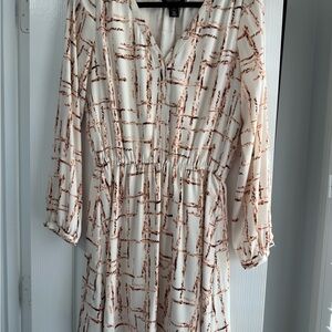 White House Black Market Cream and Brown Bishop Sleeve Sundress